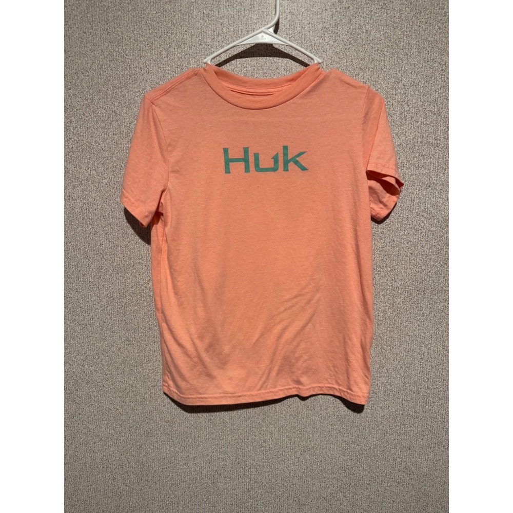 Huk Kids Youth Large YL Short Sleeve‎ Graphic T-Shirt Coral Orange Teal Logo Tee